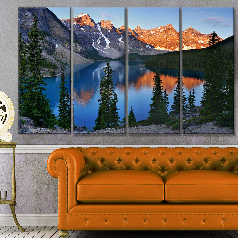 Beautiful Moraine Lake Canada, Landscape Canvas Art Print, 48"x28", 4 Panels