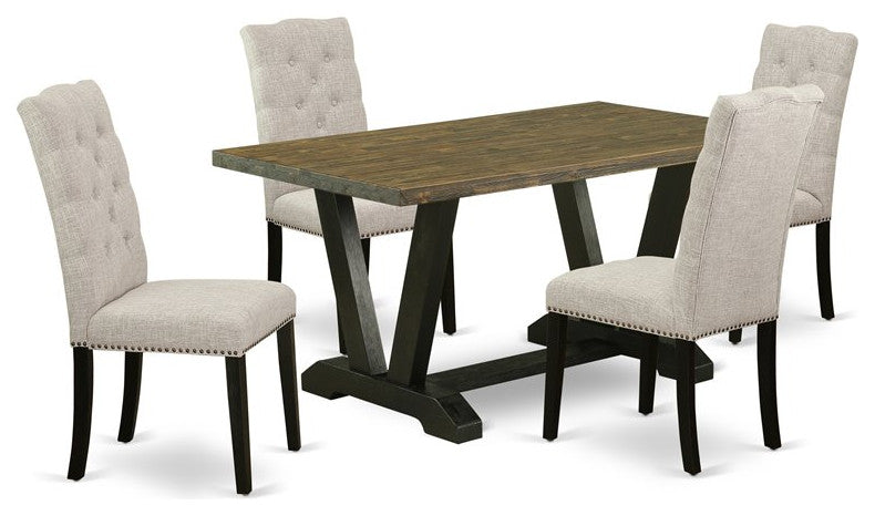 5-Piece Dinette Set, 4 Chairs and Table With Jacobean Dinette Table Top, Black