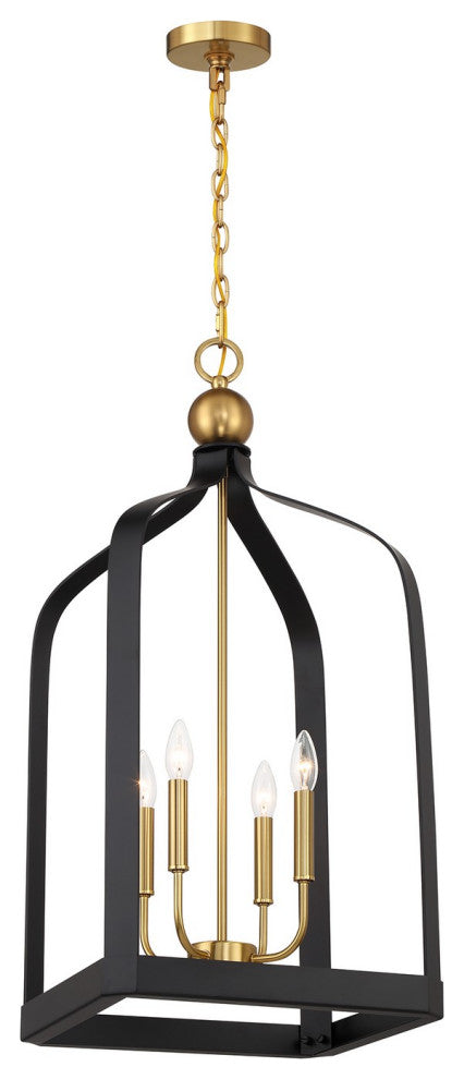 Sheffield 4-Light Pendant, Matte Black, Warm Brass Accents