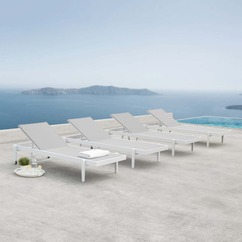 Charleston Outdoor Patio Aluminum Chaise Lounge Chair Set of 4 - White Gray