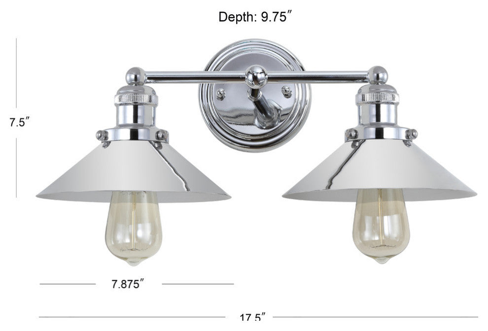June Metal Shade Sconce, Chrome, 2-Light
