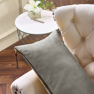 Suede Pillow Shell with Big Zipper, Silver Grey, 14x26"