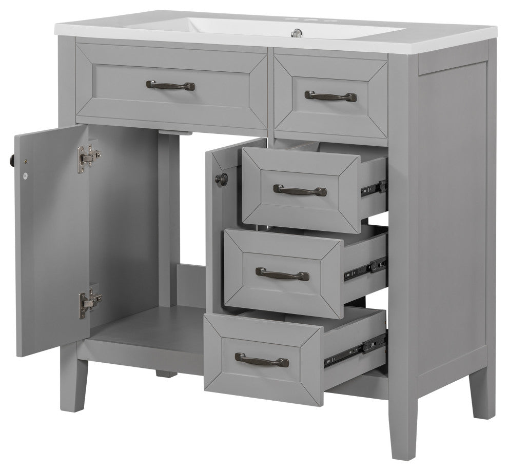 36 in. Freestanding Bathroom Vanity Set with Ceramic Integrated Single Sink, Grey