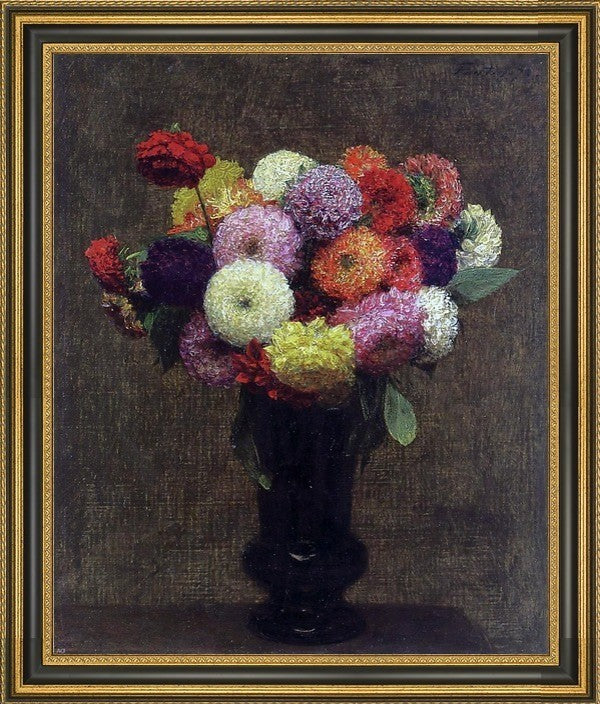 Henri FantinLatour Dahlias Framed Premium Canvas Print, 16"x20"