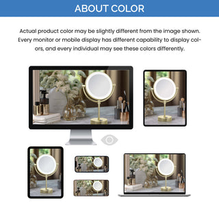 Circular LED Wall Mount One Side 5x Magnifying Make Up Mirror, Brushed Gold