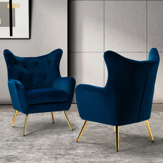 Upholstered Accent Chair With Tufted Back, Set of 2, Navy
