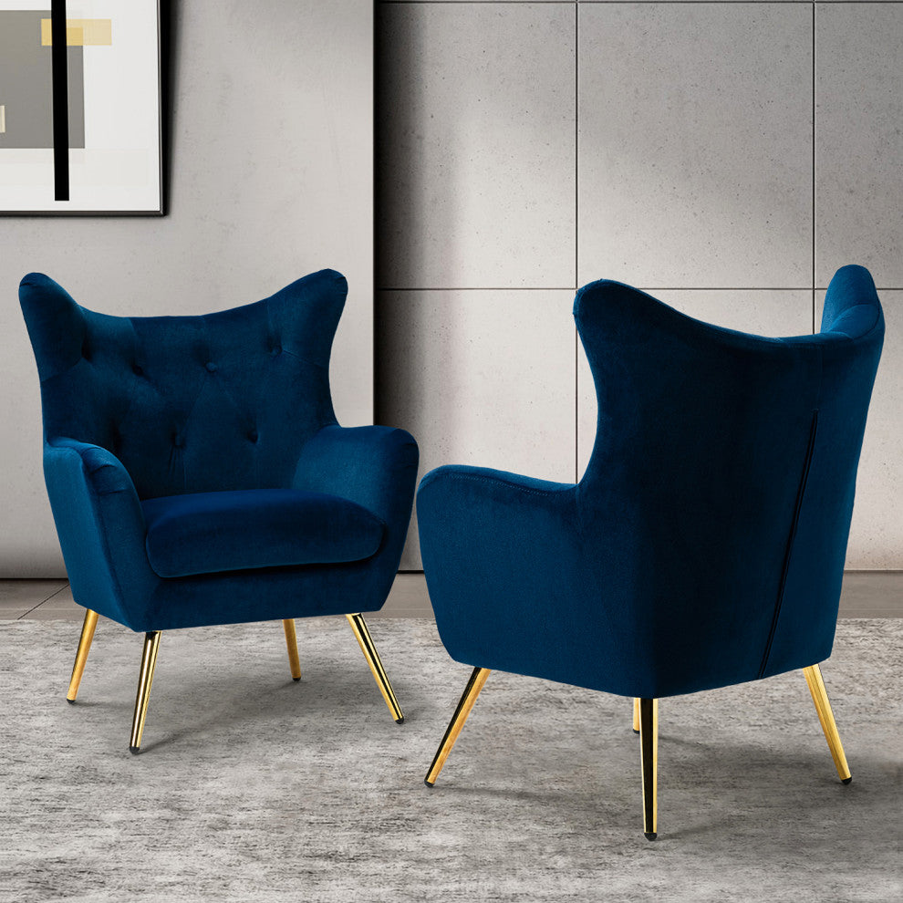 Upholstered Accent Chair With Tufted Back, Set of 2, Navy