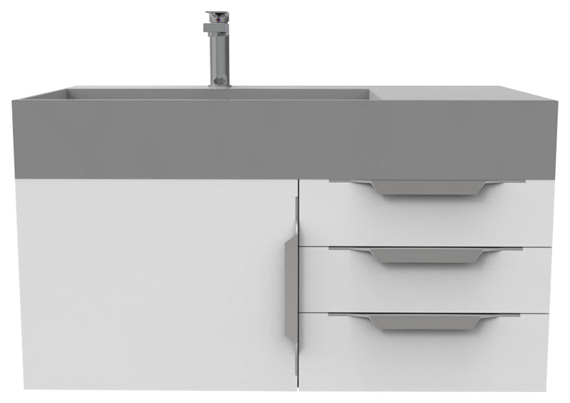 CastelloUSA Amazon 36" Wall Mount Vanity Set, White, Gray Top, Brushed Nickel