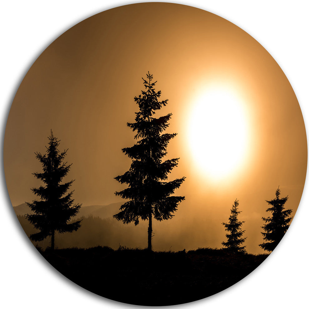 Bright Sunrise Tree Silhouette, Landscape Round Wall Art, 11"