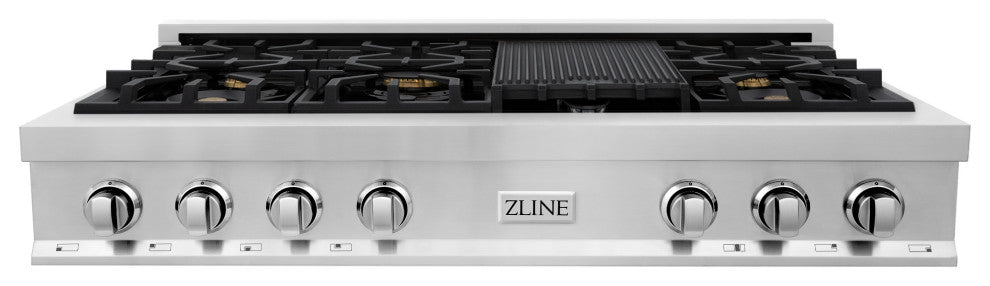 ZLINE 48" Gas Stovetop With 7 Gas Brass Burners and Griddle and Griddle