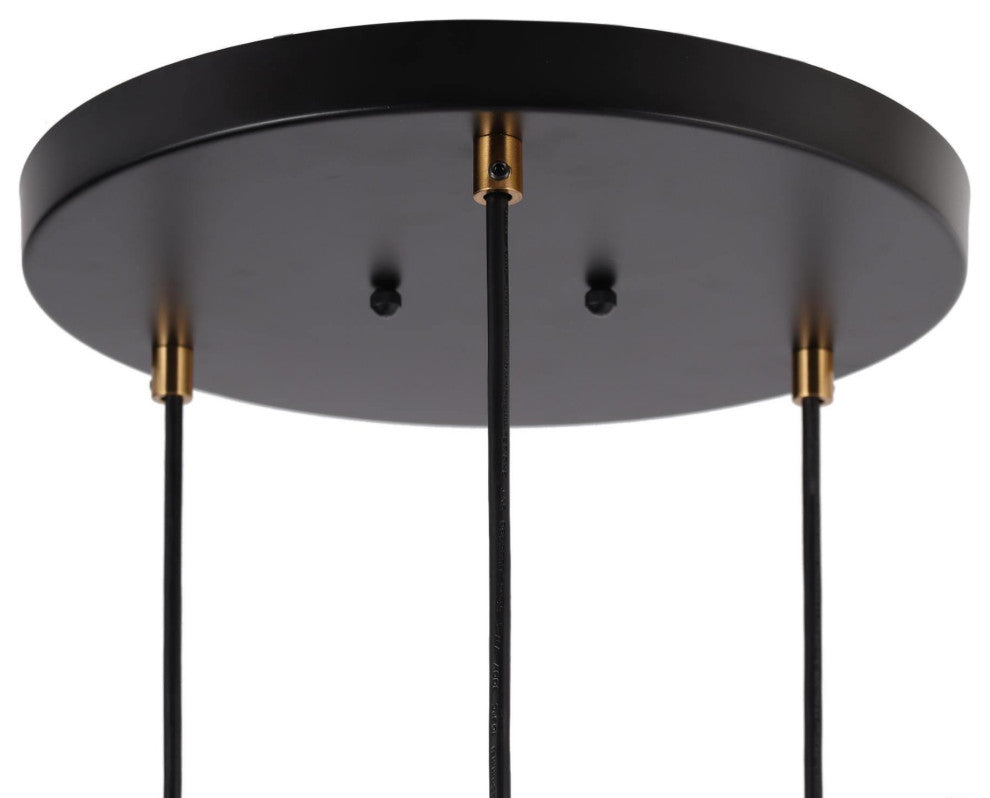 LNC 3-Light Matte Black and Polished Gold Linear Modern LED Chandelier