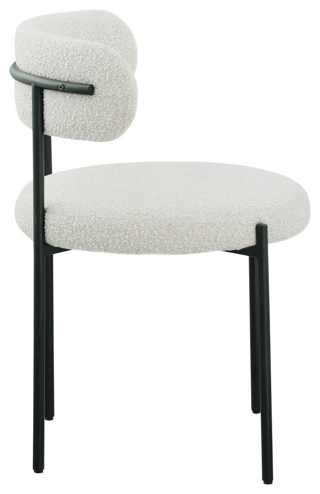 Beacon Dining Chair, Set of 2, Cream, Boucle Fabric, Matte Black Finish