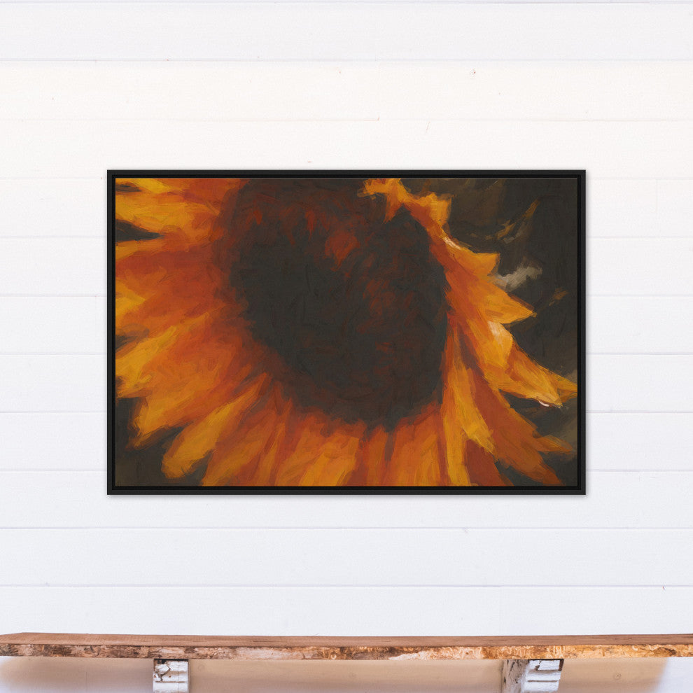 Dark Sunflower 48x32 Black Floating Framed Canvas