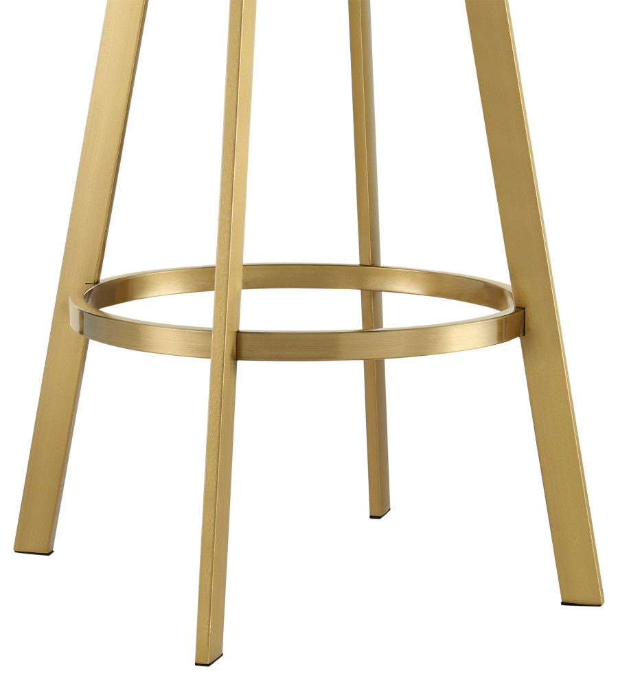 Chelsea Swivel Counter Stool, Gold Brushed Stainless Steel, Silver Fabric, 30"