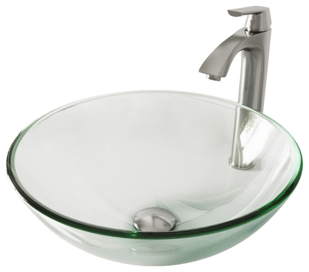 VIGO Crystalline Glass Vessel Sink and Linus Vessel Faucet, Brushed Nickel