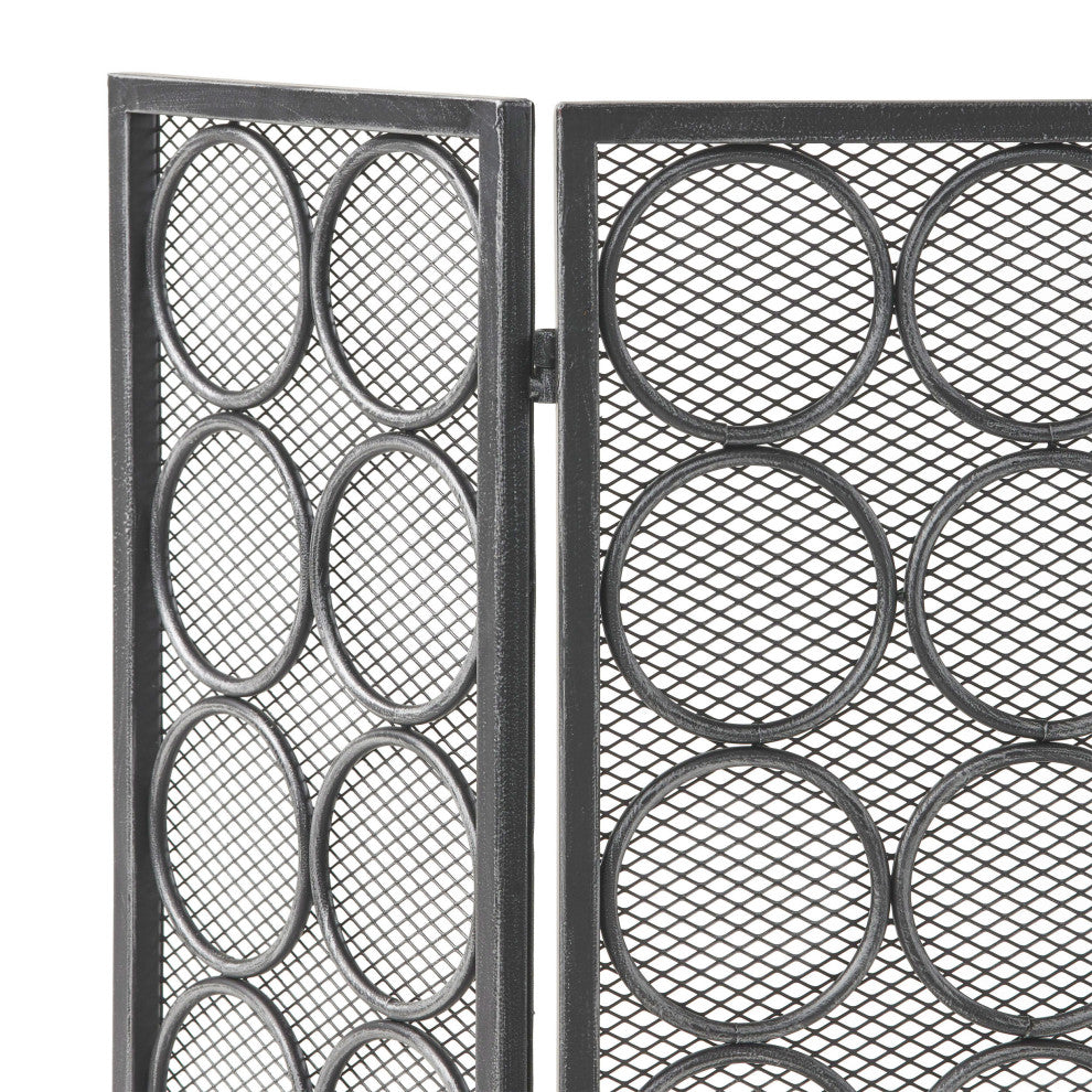 Koda Modern Three Panel Iron Firescreen, Black Silver