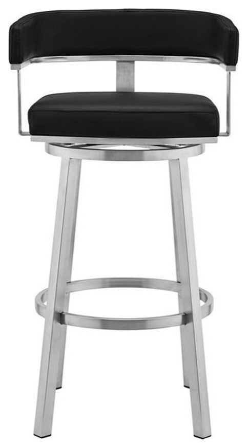 Armen Living Lorin 26"Modern Faux Leather Swivel Counter Stool in Black