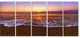"Orange Tinged Sea Waters At Sunset" Beach Canvas Wall Art, 5 Panels, 60"x28"