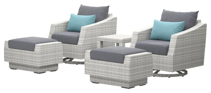 Cannes 5 Piece Aluminum Outdoor Patio Motion Club Chair and Ottoman Set, Gray