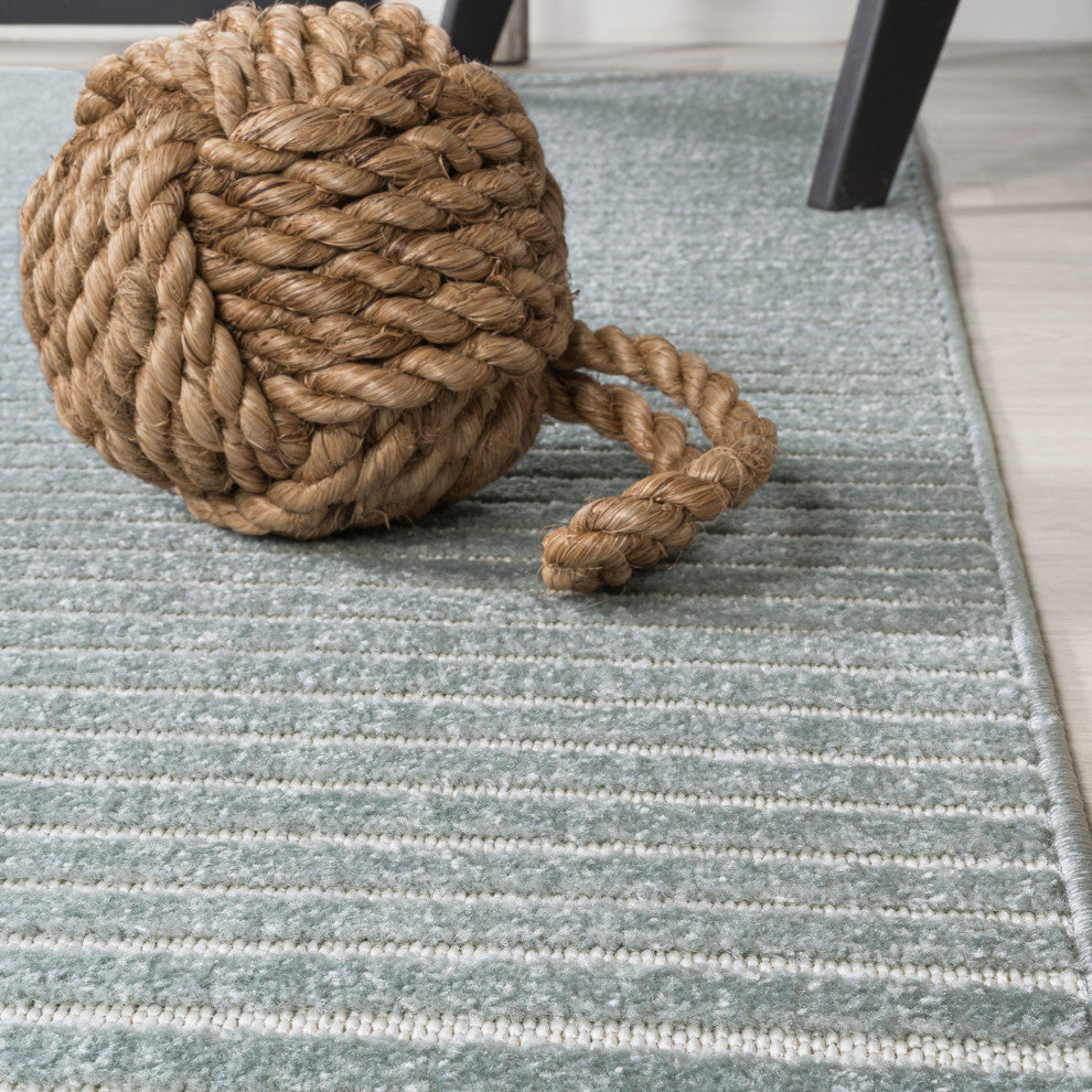 Aarhus High-Low Scandi Striped Blue/Ivory 8 ft x 10 ft Indoor/Outdoor Area Rug