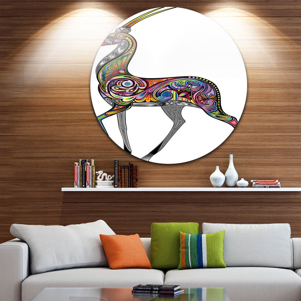 Colorful Antelope, Animal Digital Art Large Disc Metal Wall Art, 38"