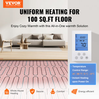 VEVOR Floor Heating Mat Copper Core Electric Warm Tile, 100 Sq.ft 1200w