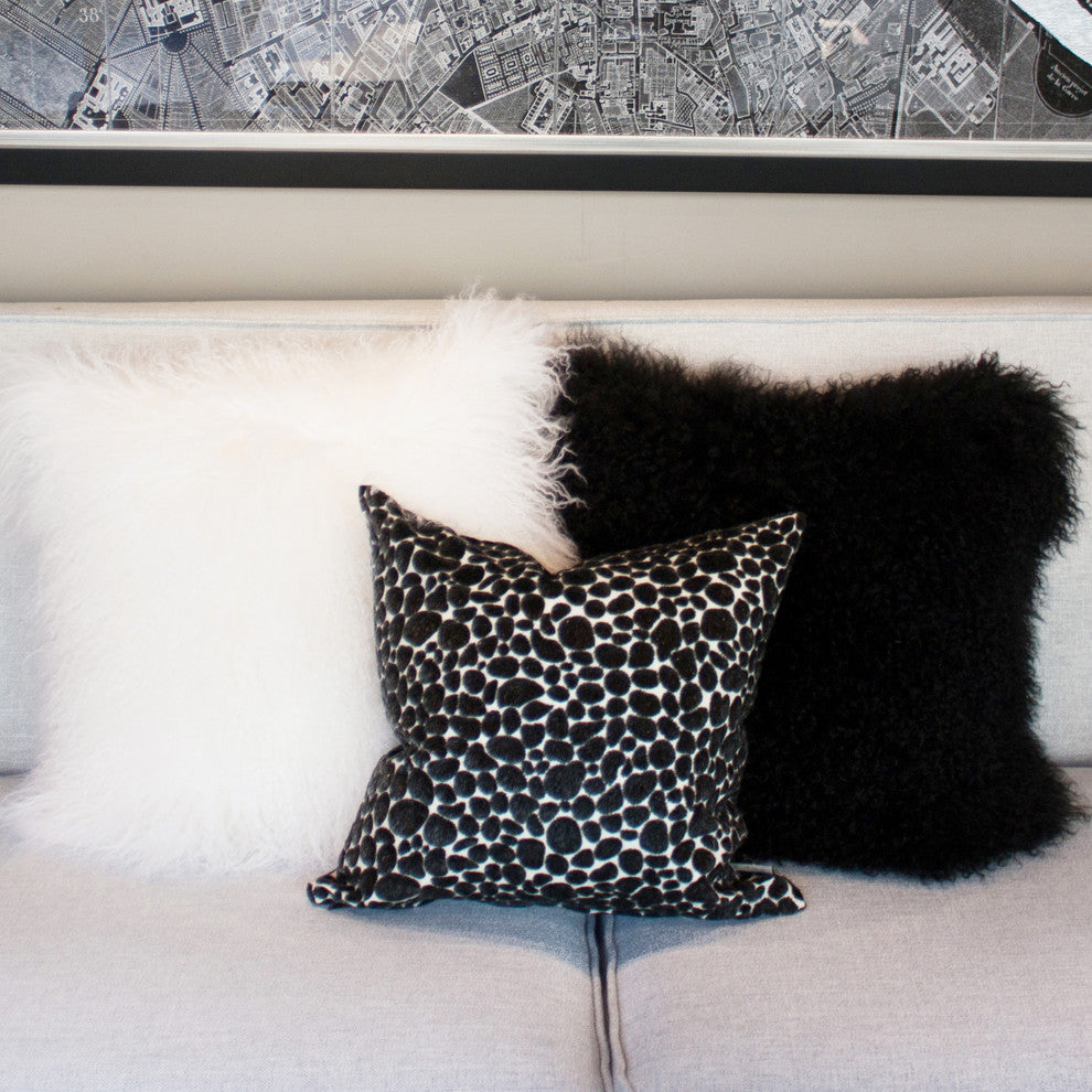 Genuine Mongolian Sheepskin Throw Pillow with Insert (16+ Colors), Black