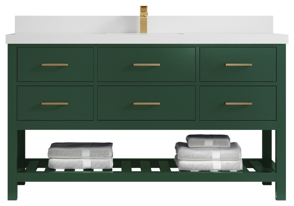 Parker 60 Single Bathroom Vanity Lafayette Green 2" White Quartz