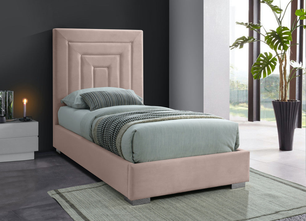 Nora Velvet Upholstered Bed, Pink, Twin