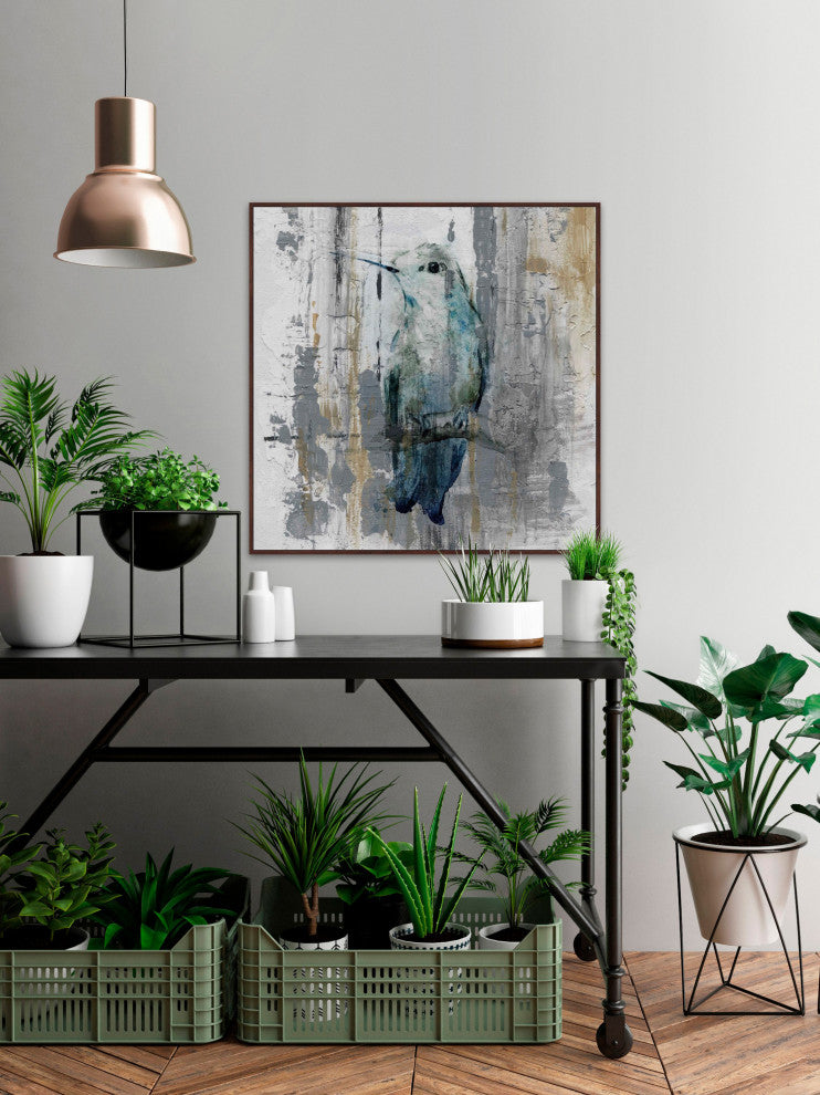 "Perching Grey" Floater Framed Painting Print on Canvas, 32"x32"