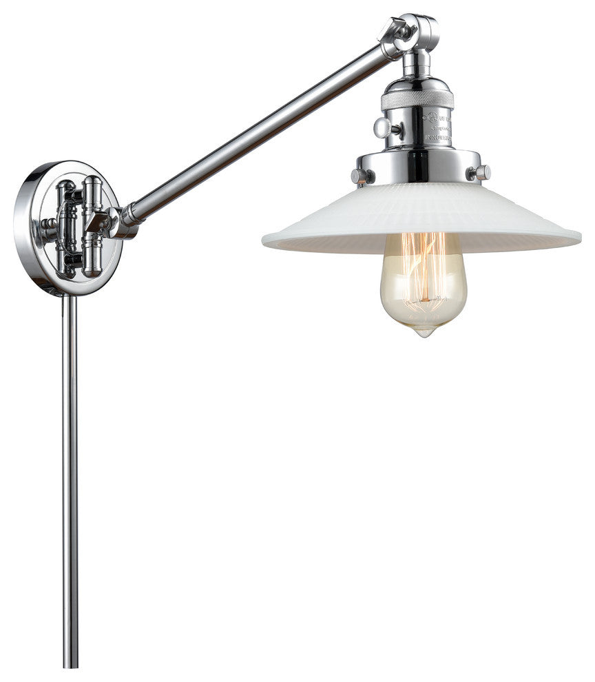 Halophane 1-Light Swing Arm, Polished Chrome, Matte White Halophane