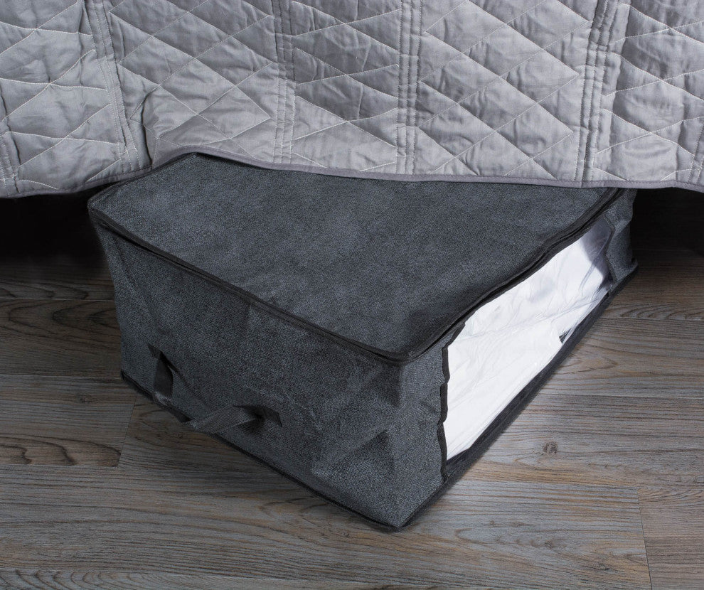 Black Linen Soft Storage 18"x12"x8", Set Of 2