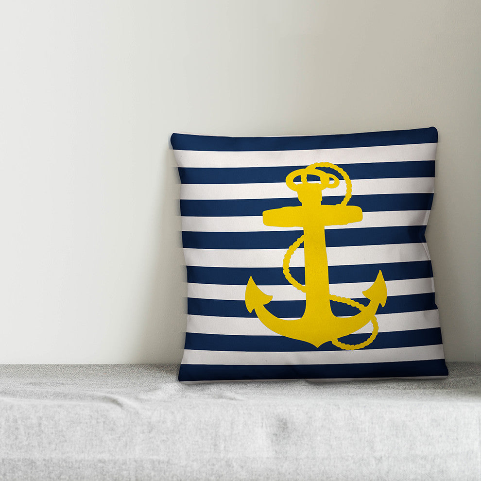 Yellow Anchor Outdoor Throw Pillow, 18x18