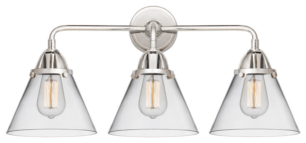 Large Cone Bath Vanity Light, Polished Chrome, Clear, Clear