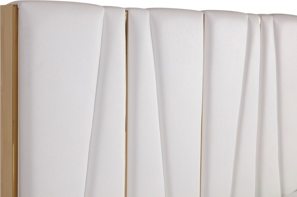 Modrest Nixa Modern White Bonded Leather and Gold Bed - DISCONTINUED!
