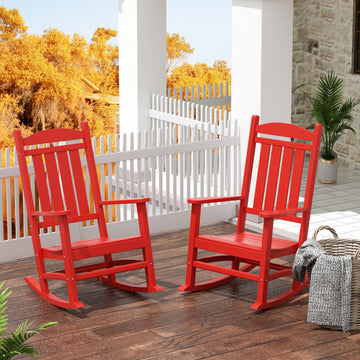 WestinTrends 2PC Outdoor Patio HDPE Adirondack Porch Rocking Chair Set, Red