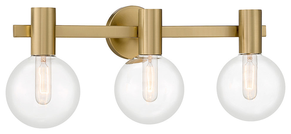 Wright 3-Light Bathroom Vanity Light, Matte Black, Warm Brass
