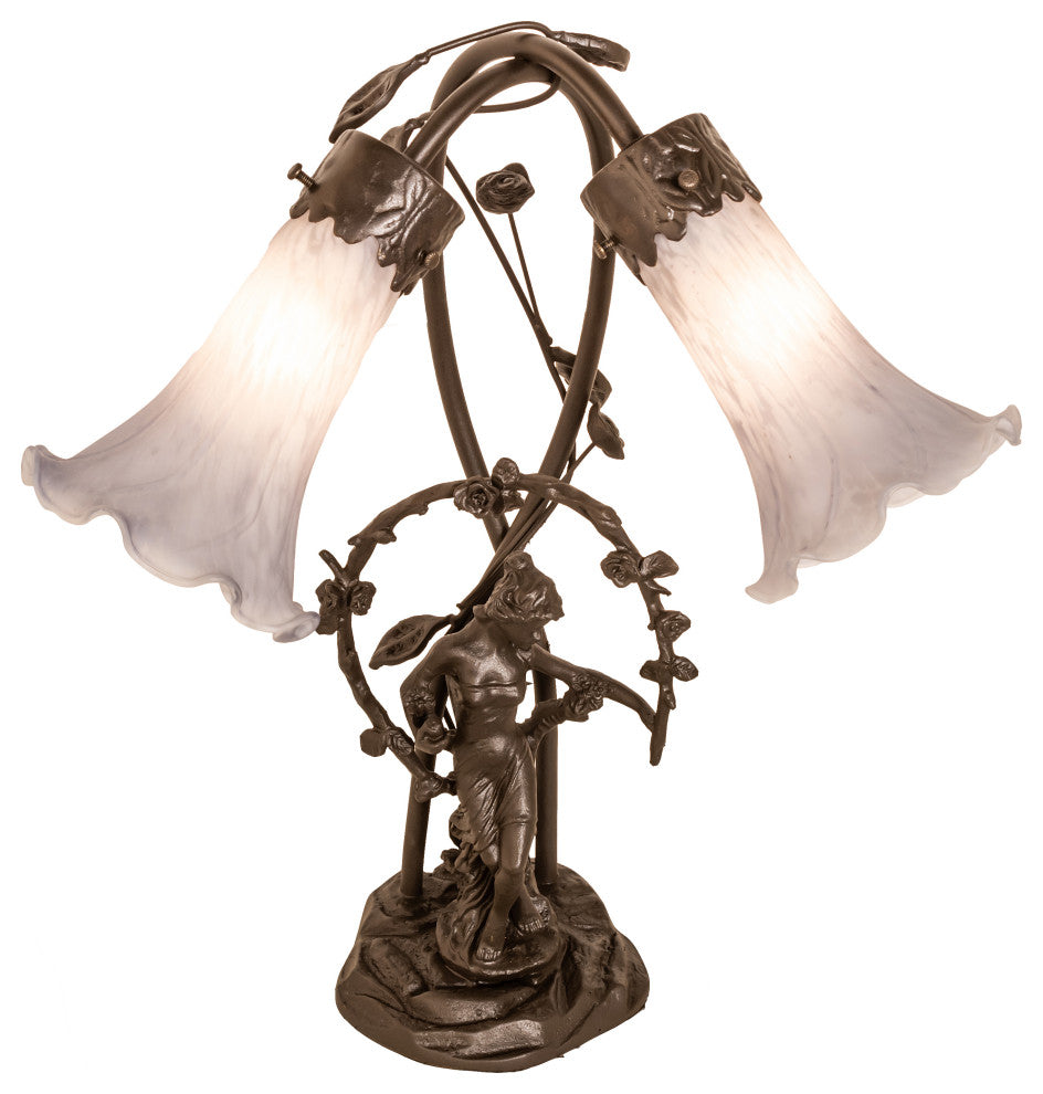 17" High Gray Tiffany Pond Lily 2 Light Trellis Girl Accent Lamp