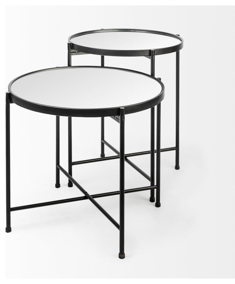 Samantha (Small) Black Metal Frame w/ Mirror Top Round Accent Table