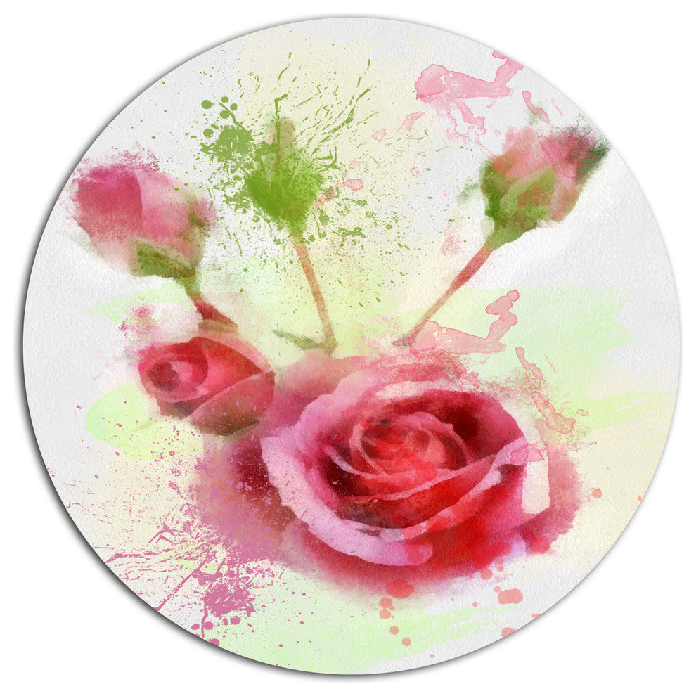 Bloomy And Budding Red Roses, Flower Round Wall Art, 11"