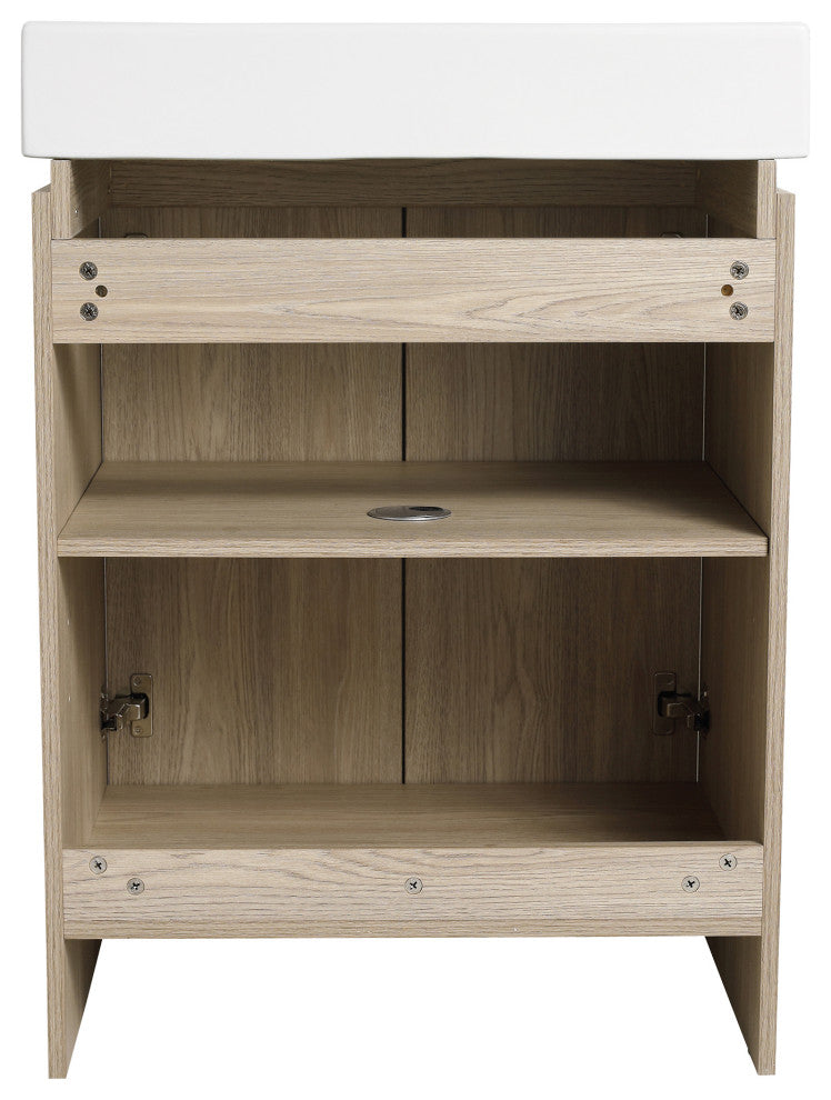 24" Plywood Freestanding Bath Vanity Set, Integrated Ceramic Sink