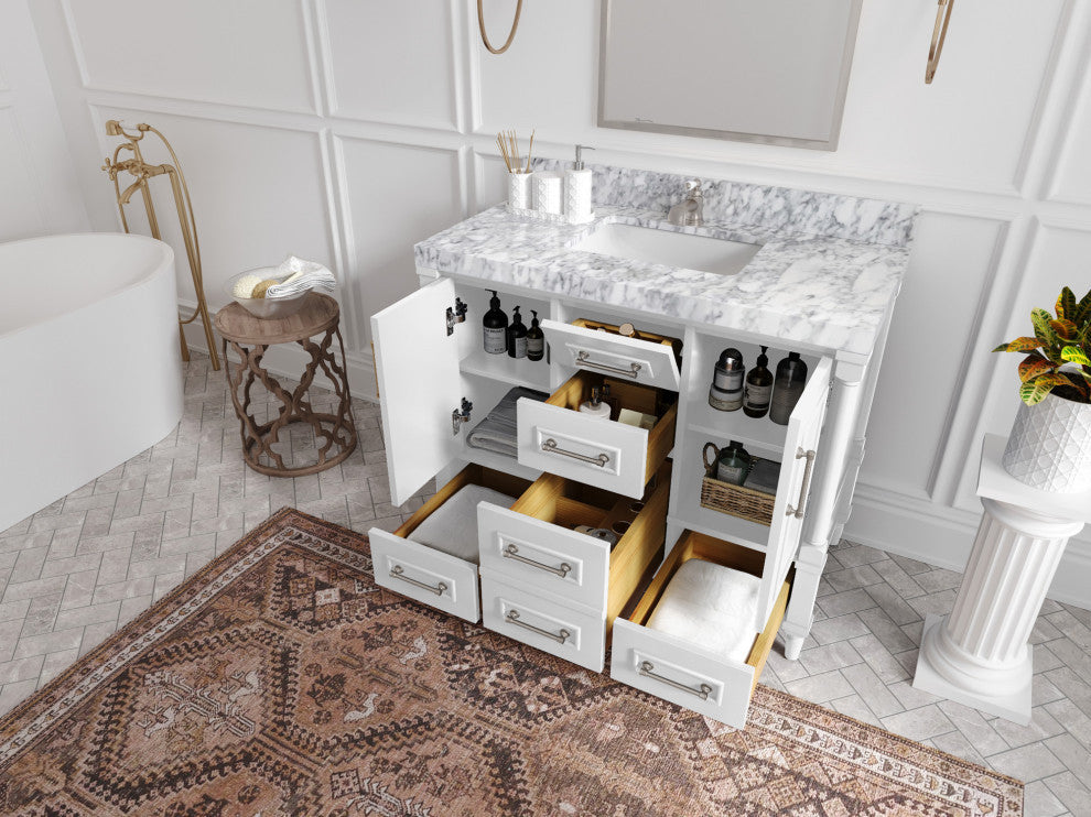 Aberdeen 42 Single Sink Bath Vanity in White 2" Carrara Quartz