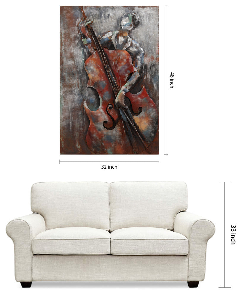 The Bassist Primo Mixed Media Hand Painted 3D Metal Wall Art