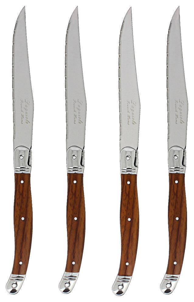 French Home Set of 4 Laguiole Steak Knives, Wood Grain