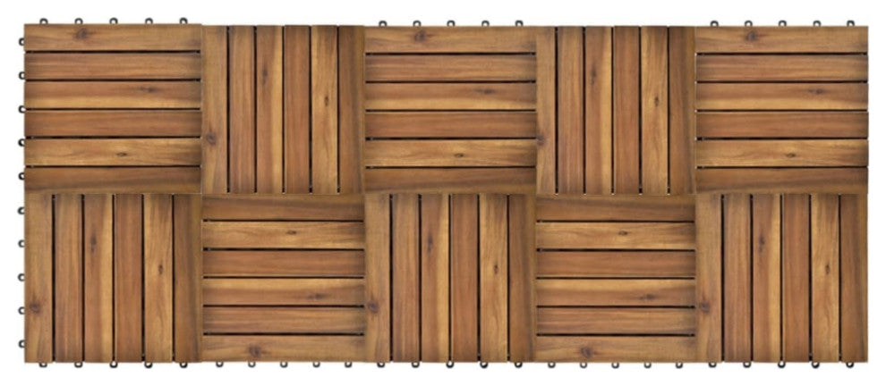 vidaxl 10-Piece Acacia Decking Tiles 11.8"x11.8" Vertical Pattern