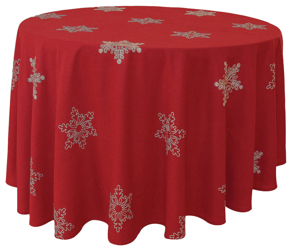 Snowy Noel Embroidered Snowflake Christmas Round Tablecloth, 70" Round