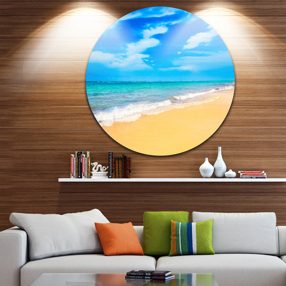 Blue Sandy Tropical Sea Beach, Seascape Large Disc Metal Wall Art, 11"