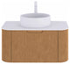 Wall-Mounted Bathroom Vanity With White Round Ceramic Basin, Natural Wood, 30"