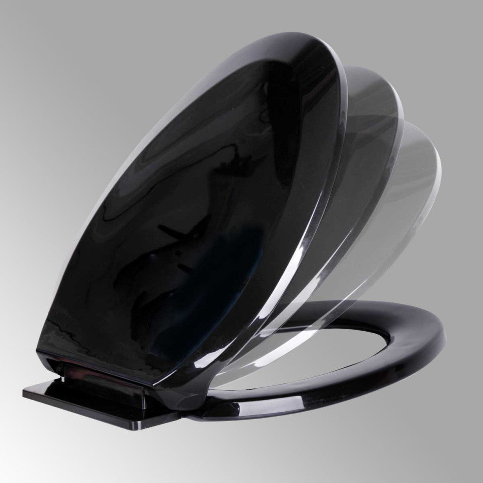 Black Elongated Toilet Seat with Non Slip Oval Seat Bumpers and Adjustable Hinge