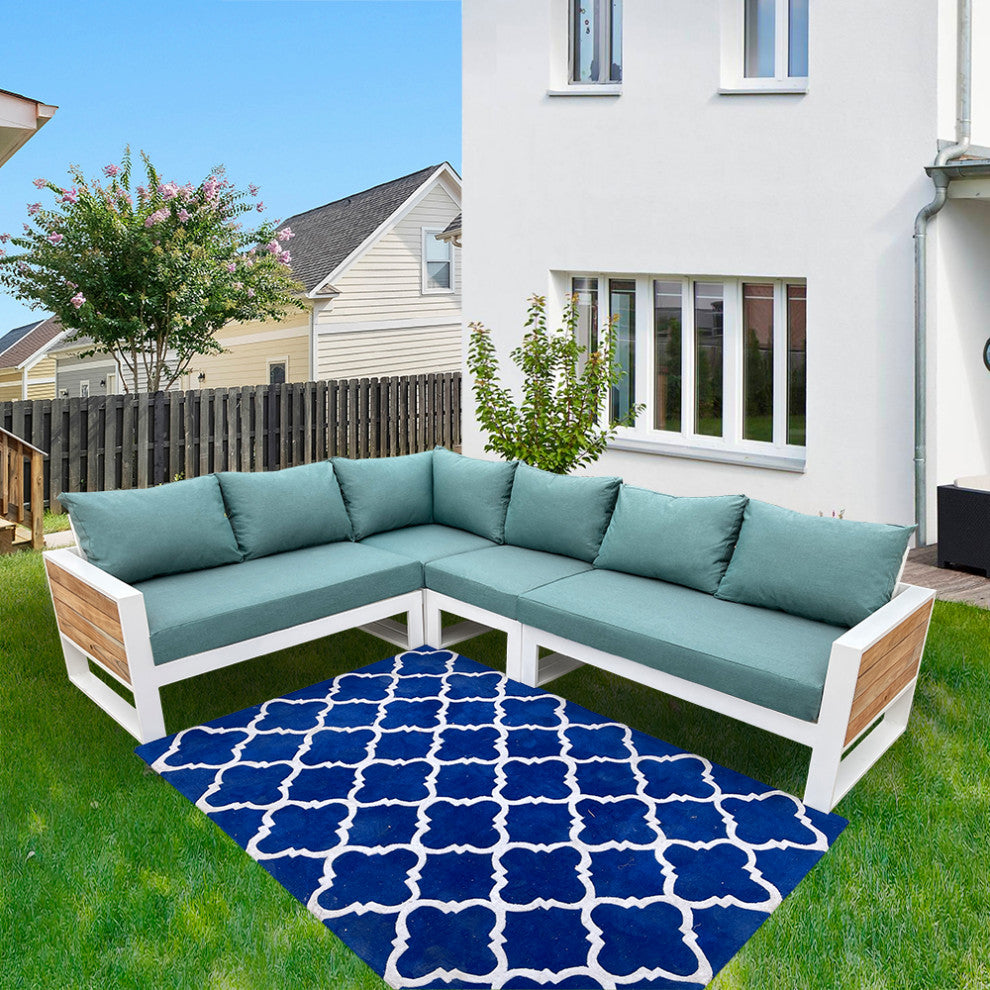 Denver 5-Piece Aluminum Outdoor Patio Sectional Sofa Set with Cushions, Cast Breeze Acrylic